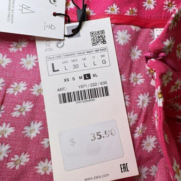 ZARA WOMENS FLORAL Skort SIZE Large NWT Pink White Tie Waist Zipper Closure - Picture 5 of 6